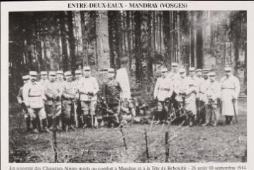 Entre-Deux-Eaux - Mandray (Vosges). En souvenir des Chasseurs Alpins morts au combat à Mandray et à la Tête de Béhouille - 26 août/10 septembre 1914.