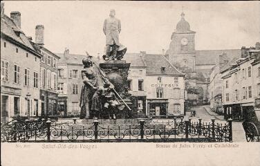 Saint-Dié-des-Vosges. Statue de Jules Ferry et Cathédrale.