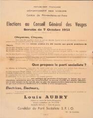 Élections cantonales du 7 octobre 1951 (canton de Provenchères-sur-Fave) : propagande.