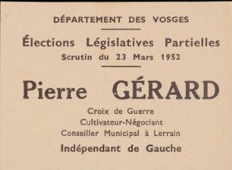 Élections législatives complémentaires du 23 mars 1952 : bulletins de vote, professions de foi.