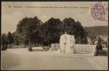 Épinal. - L'entrée du Cours et le monument aux morts (Bachelet, sculpteur).