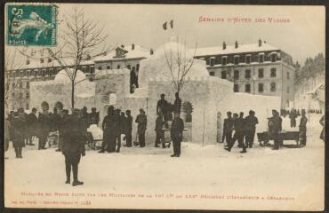 Semaine d'hiver dans les Vosges. - Mosquée en neige faite par les militaires de la 10e cie du 152e régiment d'infanterie à Gérardmer.