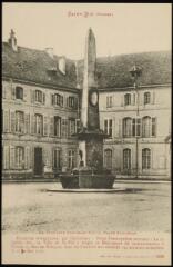 La Fontaine Stanislas sur la place Stanislas - Pyramide triangulaire, par Carbonnar - Porte l'inscription suivante : le 27 juillet 1807, la ville de Saint-Dié à érigée ce monument de reconnaissance à Stanislas, roi de Pologne, dont les bienfaits ont réédifiés 150 maison incendiées le 27 juillet 1757.