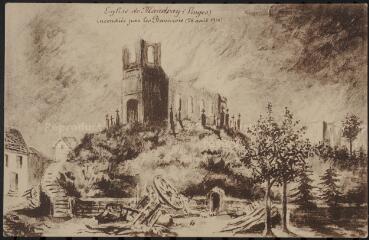Église de Mandray (Vosges) incendiée par les Bavarois (28 août 1914).