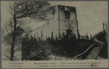Mandray (Vosges). - L'église incendiée volontairement par les Bavarois.