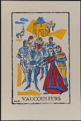 Jeanne d'Arc 1412-1431, 5ème centenaire de sa réhabilitation (recueil de sept planches).– Vaucouleurs : Jeanne d'Arc, adolescente, rencontre le capitaine Baudricourt.