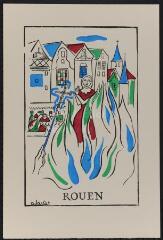 Jeanne d'Arc 1412-1431, 5ème centenaire de sa réhabilitation (recueil de sept planches) .– Rouen : Jeanne d'Arc mourant sur le bûcher.