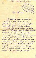 Lettre d’Elio Castagnoli, compagnon de cellule d’Henri Absalon, donnant des nouvelles de son mari à Elisabeth Absalon et lui transmettant un billet clandestin.