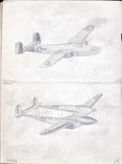 [Cahier de dessins : aviation des Alliés (Hurricane, Fairey Swordfish, Bristol Beaufort, Boeing B17, Aircobra, B24 Libertador].