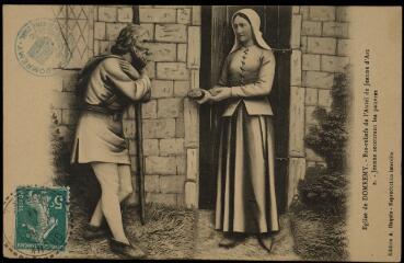 Église de Domrémy. - Bas-reliefs de l'Autel de Jeanne d'Arc. Jeanne secourant les pauvres.