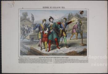 Histoire de Guillaume Tell. Guillaume Tell refuse de plier le genou devant la toque de Gesler.