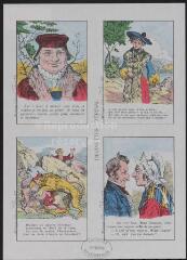 Visitez l'Imagerie Pellerin : planche de quatre devinettes [six filles à marier ; femme sans famille; deux dragons; Mme Dubonnet et M Lapaire ].
