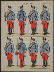 Hussards (n° 34). [Catalogue spécial des soldats - soldats français - 2 rangs à pied - 8 sujets].