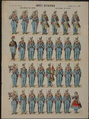 Armée espagnole, infanterie de ligne (n° 604). [Catalogue spécial des soldats - soldats étrangers - Espagne - ancienne tenues - 4 rangs à pied - 31 sujets].