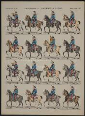 Armée espagnole - Chasseurs à cheval (n° 614). [Catalogue spécial des soldats - soldats étrangers - Espagne - tenues actuelles - 4 rangs à cheval - 16 sujets].