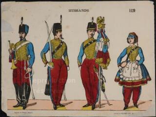 Hussards (n° 1129). [Soldats français - 1 rang à pied - 4 sujets].