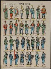 Costumes militaires. Armée russe - Armée suisse (n° 1589). [Soldats russes - 4 rangs à pied - 31 sujets].