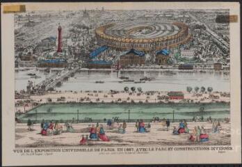 Vue de l'exposition universelle de Paris, en 1867, avec le parc et constructions diverses.