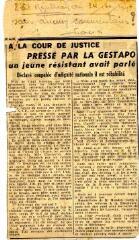 Procès intenté à Georges Guth devant la Cour de justice de Nancy pour dénonciation : article de presse extrait de l’Est républicain relatant l’audience (14 octobre 1945).