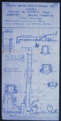 Grotte dite de "Saint-Martin" à Vioménil : plan, coupe du puits terminal, coupe longitudinale, élévations.