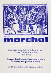Centre culturel Jean l'Hôte. - Jean-Paul Marchal, gravures populaires "à l'ancienne" dans l'esprit d'Épinal (linos-bois), du 30 novembre au 21 décembre 1990.