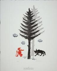 [Le Petit Chaperon rouge et le loup dans la forêt].