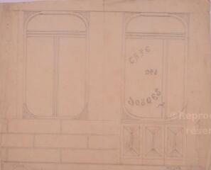 Café des Vosges. – Projet de façade (entrée, vitrine) : plan.