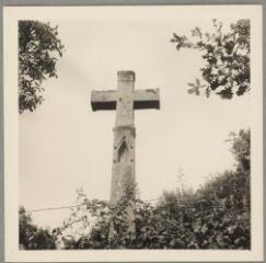 Le Val-d'Ajol - croix de chemin de la Rochotte - 1636. – Vue rapprochée ; fût sculpté d'une niche.