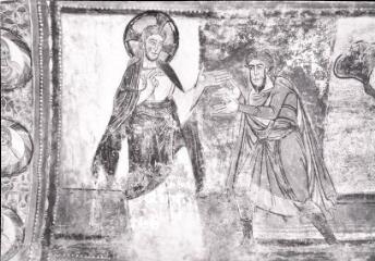 Saint-Savin - abbaye de Saint-Savin-sur-Gartempe. – Vue rapprochée de la fresque de la nef ; histoire d'Abraham : Dieu apparaît à Abraham.