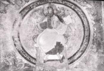 Saint-Savin - abbaye de Saint-Savin-sur-Gartempe. – Vue rapprochée de la fresque de la crypte ; Christ de majesté.
