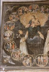 Damblain - église Saint-Bénigne. – Vue d'un tableau représentant Notre Dame du Rosaire avec des médaillons représentant les mystères - XVIIIe siècle.