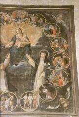 Damblain - église Saint-Bénigne. – Vue d'un tableau représentant Notre Dame du Rosaire avec des médaillons représentant les mystères - XVIIIe siècle.