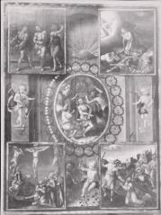 Épinal - basilique Saint-Maurice. – Vue d'un tableau représentant le mystère "douloureux" du Rosaire ; Flagellation, Agonie du Christ, Couronnement d'épines, Crucifixion, Portement de croix - Nicolas Bellot - 1627.