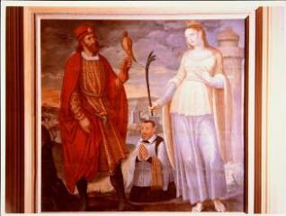 Épinal - musée départemental. – Vue d'un tableau représentant saint Gorgon et sainte Barbe avec un donateur - Claude Bassot - 1611.