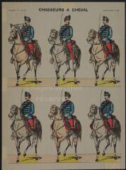 1 vue  - Chasseurs à cheval (n° 54). [Catalogue spécial des soldats - soldats français - 2 rangs à cheval - 6 sujets]. (ouvre la visionneuse)