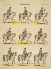 1 vue  - Hussards (n° 88). [Catalogue spécial des soldats - soldats français - 3 rangs à cheval - 9 sujets]. (ouvre la visionneuse)