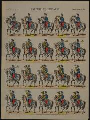 1 vue  - Fanfare de hussards (n° 166). [Catalogue des soldats - soldats français - 4 rangs à cheval - 20 sujets]. (ouvre la visionneuse)